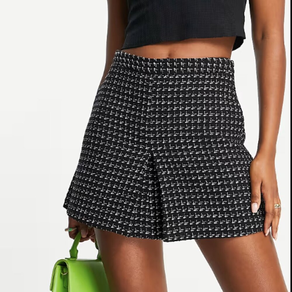 Mango Split Detail Grey Check Skirt